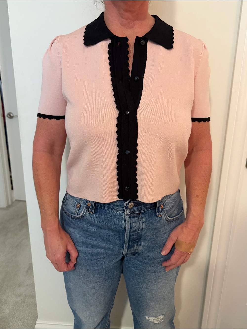 Laundry By Shelli Segal Pink and Black Short-Sleeve Button Down Top